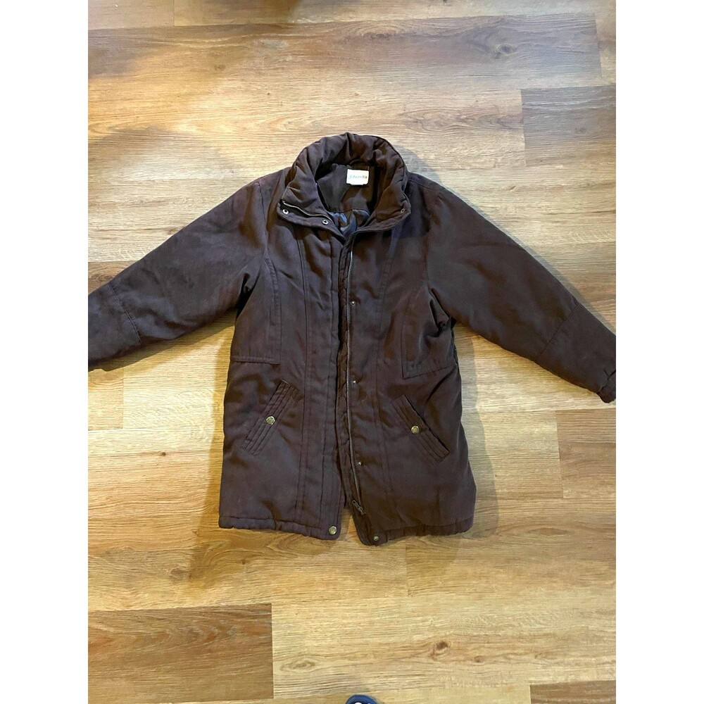 St. John's Bay Faux Suede Brown Women’s Petite Mid-Length Lined Zip Jacket